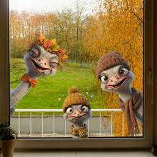 1pc Playful Design Cartoon Ostrich Window Stickers Transparent Window Clings Self-Adhesive Vinyl Decal For Glass Door And Window Decoration Autumn Thanksgiving Festive Home Decor Easy To Apply Removable Waterproof Durable - Multicolor - View 9