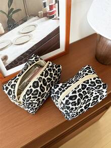 AGG, Bolsa de maquillaje con estampado de leopardo retro para mujer, bolsa con forro interior, neceser de viaje portátil, bolso de mano, bolsa versátil para almacenamiento de cuidado de la piel, organizador de productos de higiene femenina, regalo para mamá o novia - Multicolor - Ver 7