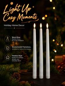 3/6/12/24 Pcs White Flameless Taper Candles Battery Operated Taper Candles Bulk LED Flickering For Wedding Church Table Centerpiece Halloween Christmas Party Decor - 白色子彈頭 - 查看 7