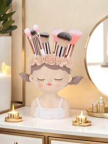 Cute Girl Flower Crown Makeup Brush Holder - Decorative Vanity Organizer, Suitable For Brushes, Cosmetics, Skincare, Perfect Choice For Bedroom And Vanity, Gift For Her - Multicolor - View 9