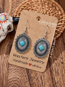 MONLOTTI 1 par de pendientes ovalados de encaje cuadrado estilo vintage occidental con turquesa, pendientes de mujer de nuevo material, pendientes colgantes bohemios, perfectos para cualquier atuendo de vaquera, regalo exquisito para mujeres - Multicolor - Ver 5