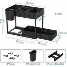 SAMODRA Under Sink Organizers And Storage, Kitchen Cabinet Storage 2 Tier Drawer Pull-Able Basket Organizer Bathroom Storage Rack With Hooks, DIY Removable Dividers (Black-Double Drawer-2 Pack) - 彩色 - 查看 2