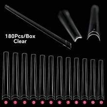 Puntas de uas cuadradas largas, 180 piezas de puntas de uas de gel suave de cobertura total 5XL Uas postizas acrlicas transparentes Extensin de uas postizas a presin para saln Hogar DI - inicial - Ver 7