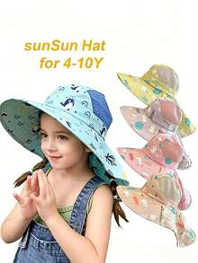 4-10 Years Old Children's Shawl Hat, With Whistle Design, Breathable And Comfortable, Adjustable, Suitable For Outdoor Beach Travel (Whistle Color Random) - 1PC - View 1