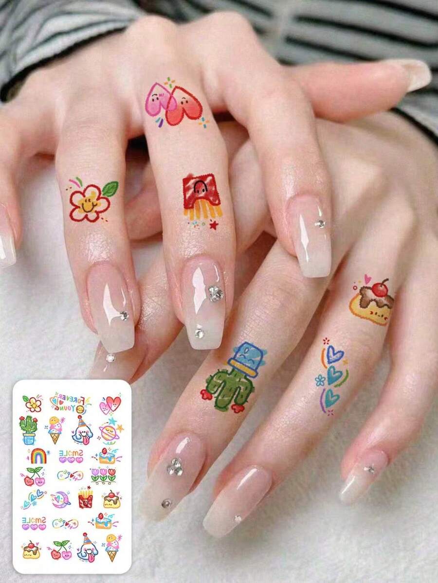 1 Pc Bright Kawaii Mini Tattoo Sticker, Mixed Cartoon Food & Plant ...