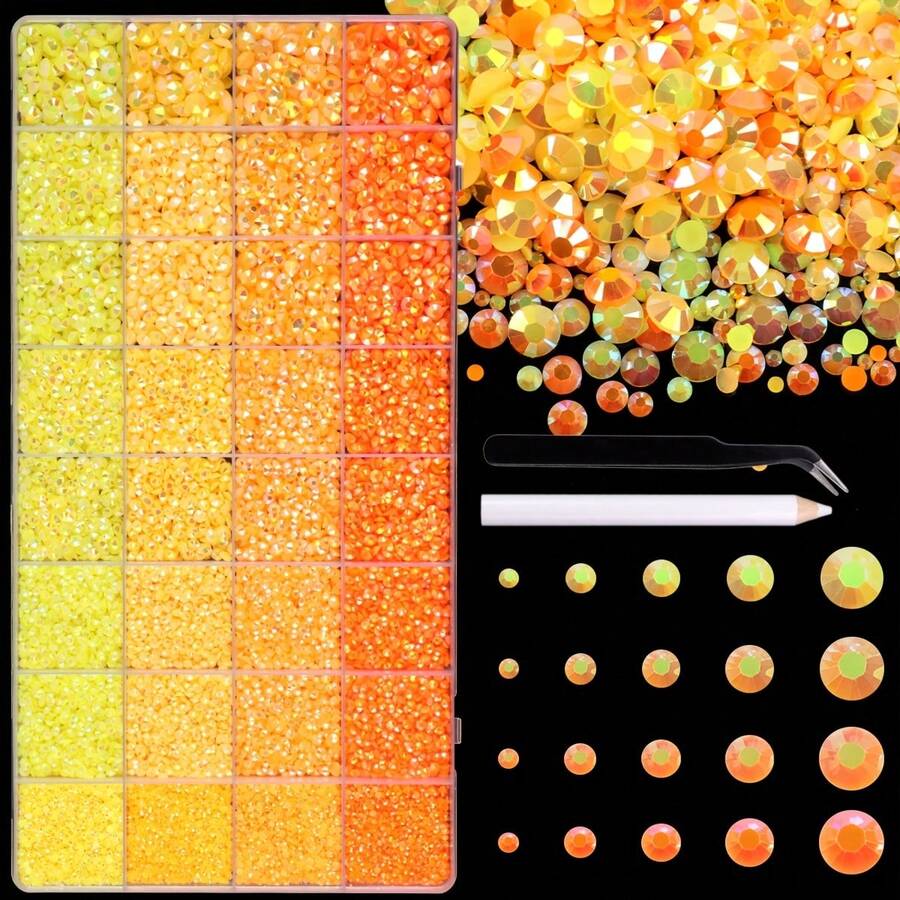 32-Grid Orange-Yellow Gradient AB Jelly Flat-Back Resin Rhinestone Set ...