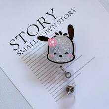 1pc Cute Floating Glitter Cat & Rabbit Cartoon Character Retractable Badge Reel - Doctor / Nurse / Teacher / Office Badge - A - View 9