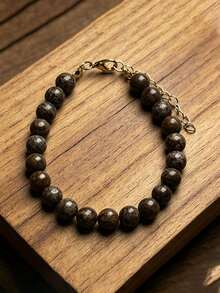 1PC Natural Coffee Stone Women's Handmade Woven Bracelet, Women's Fashion Vintage Bracelet, Adjustable Size, Suitable For Daily Wear Or As A Gift For Family And Friends. - Multicolor - View 2