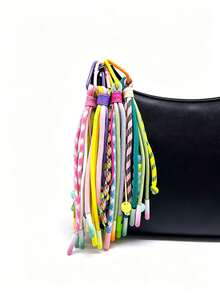 1pc Colorful Braided Rope Tassel Bag Charm, Macaron Beaded Keychain, Dopamine Style Decorative Pendant For Bags & Keys - Multicolor - View 1