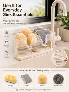 1pc Quick-Drain Sink Organizer Rack With Removable Drainage Tray, Space-Saving Kitchen Sponge Holder For Sink Edge, Holds Sponges, Brushes, Soap And Scrubbing Balls, Durable Countertop Storage Rack - Multicolor - View 9