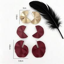 6 Stücke Set Damen Ohrstecker im europäischen und amerikanischen Stil, minimalistisch, geometrisch, hochwertig, glänzend, fächerförmig - Bordeaux - Übersicht 6