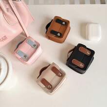Mini Preppy Style PU Leather Earphone Storage Bag, Contrast Color Flap Design, Portable Shockproof Bluetooth Earphone Protective Case, Compact Multifunctional Data Cable & Coin Storage Pouch, Multiple Colors Available - Multicolor - View 9