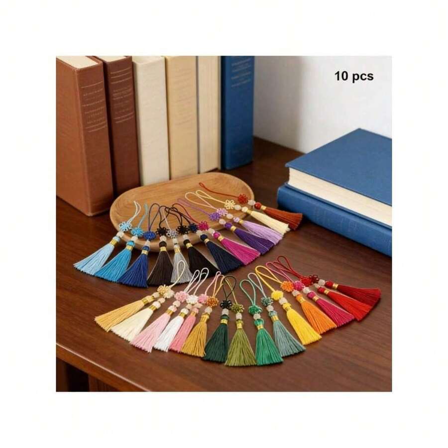 10 PIEZAS/1 PIEZA - 10 piezas/paquete de 4.92/5.31 pulgadas Nudo chino con cuentas de jade y borla, caja de regalo para marcapáginas, caja de embalaje para abanico, unidad USB, decoración, pequeña borla colgante, accesorios para ropa y textiles del hogar, material para hacer joyas DIY, pendientes, accesorios para el cabello, colgante pequeño rizado, accesorios de decoración del hogar (estilo y color aleatorios) - multicolor - Ver 1