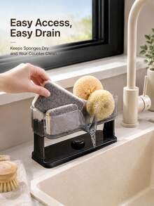 1pc Quick-Drain Sink Organizer Rack With Removable Drainage Tray, Space-Saving Kitchen Sponge Holder For Sink Edge, Holds Sponges, Brushes, Soap And Scrubbing Balls, Durable Countertop Storage Rack - Multicolor - View 8
