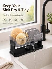 1pc Quick-Drain Sink Organizer Rack With Removable Drainage Tray, Space-Saving Kitchen Sponge Holder For Sink Edge, Holds Sponges, Brushes, Soap And Scrubbing Balls, Durable Countertop Storage Rack - Multicolor - View 6