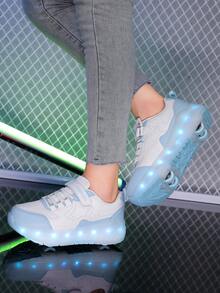 Unisex LED Rechargeable Light-Up Shoes, Children's Roller Skates, Multi-Functional Transformable Inline Skates, Suitable For All Seasons, With Detachable Wheels, Ideal For Outdoor And Sports Skating - White - View 5