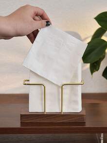 1/2pcs Luxury Wooden & Aluminum Tabletop Napkin Holder, With Spherical Counterweight, Cafe Style Paper Towel Box, Wooden Base, Suitable For Restaurant, Cafe Decor, Home Decoration, Durable, Rustic, Space-Saving - Multicolor - View 9