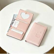 Billetera corta plegable de tres pliegues con relieve de oso suave y lindo, disponible en múltiples colores, con ventana transparente en forma de corazón, portatarjetas ligero y portátil con múltiples ranuras, ideal para estudiantes - Multicolor - Ver 1