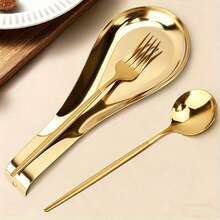 1-5 piezas Reposacucharas con forma de pez de acero inoxidable dorado, soporte anti-óxido para utensilios para el hogar & restaurante - Dorado - Ver 3