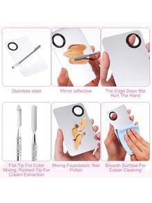 Juego de herramientas de maquillaje base todo en uno de 1/2/4 piezas, incluye paleta de mezcla, espátula, brocha plana y borla de polvo triangular, diseño reutilizable no absorbente para mezcla de base de maquillaje personalizada, crea una base de maquillaje impecable - Multicolor - Ver 5