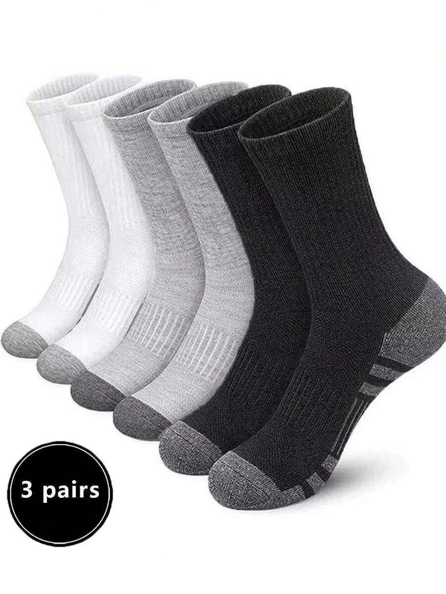 3 Pairs Casual Socks For Teens, Colorblock Socks, All-Season Socks, Solid Color Socks, Breathable Socks, Sports Socks, Suitable For 10-18 Years Old Boys And Girls - Multicolor - View 1