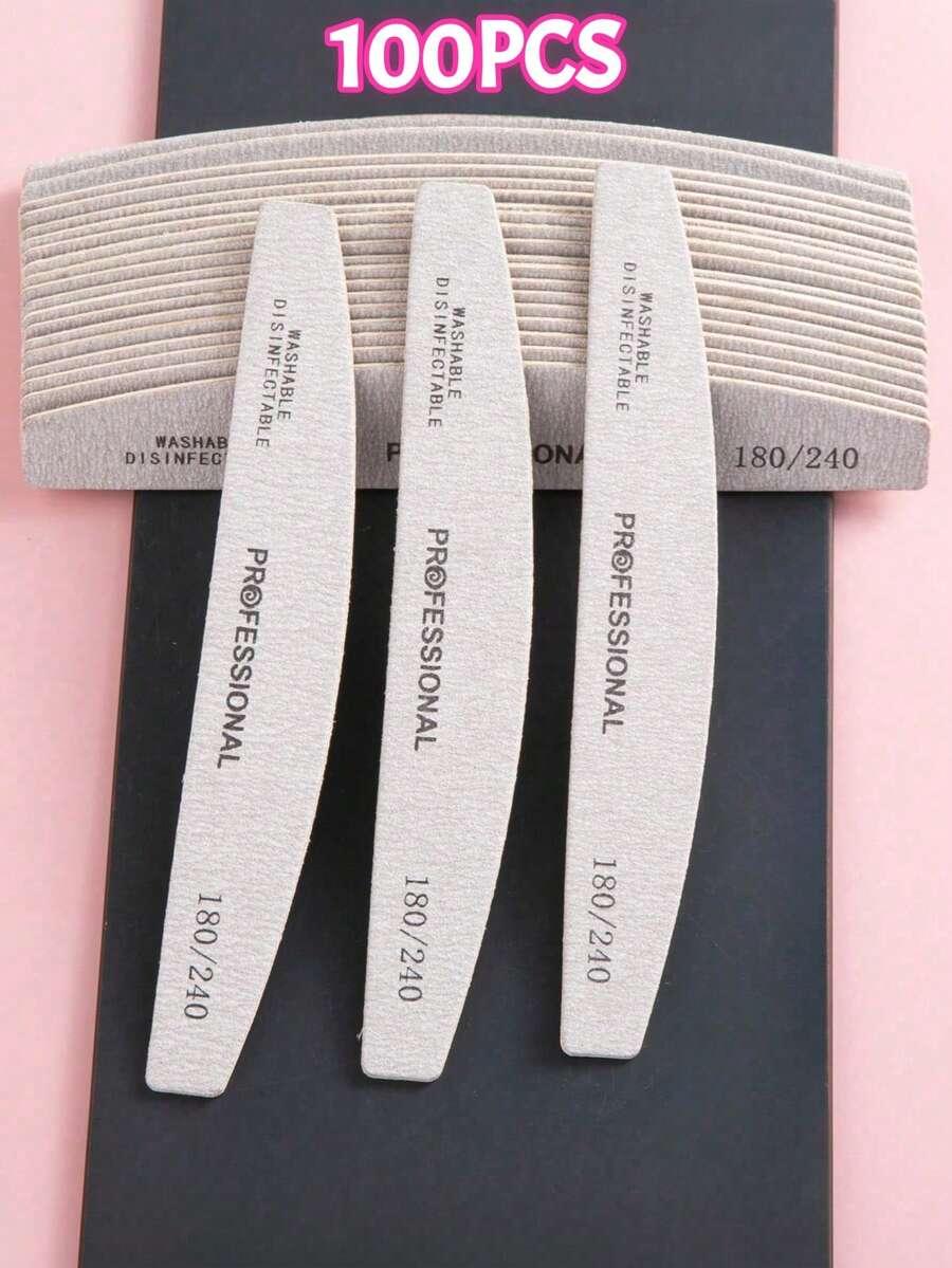 3/5/10/20/50pcs Nail Files, 100/180 Grit Sandpaper, Zebra Pattern Double-Sided Washable Coarse Files, Suitable For Removing Acrylic Nails And Extending Nails, Manicure Care Set, Salon & Home Use - Grey - View 1