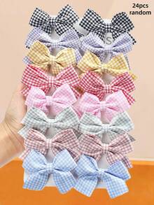 24/16/8/2件格紋蝴蝶結髮夾，甜美可愛學院風髮飾，適合女孩與女性，適用日常上學、派對、度假 - 彩色 - 查看 13