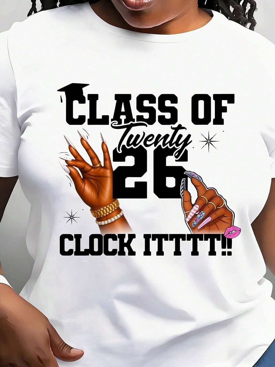 Vintage 2026 T-Shirt With Clock And Sequin Design. Ideal For Everyday Wear And Graduation Parties. - 白色 - 查看 1