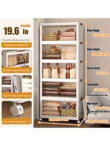1/2/3/4/5layers Stackable Multi-Layer Storage Cabinet, Suitable For Bathroom Skin Care Products, Clothes, Toiletries, The Top Can Place Decorative Items, With Wheels For Easy Movement, For Bathroom Storage And Organization. - 白色 - 查看 15