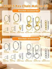 DIY 524pcs/990pcs Keychain Making Kit Keychain Craft Supplies Including Keychains, Hooks, Lobster Clasps, Key Rings And Jump Rings For Keychain Making - DIY Keychain Making Kit - View 6