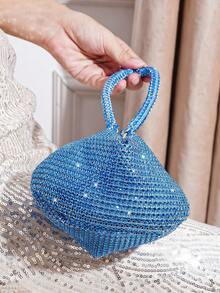 Mini Evening Bag With Rhinestone Decor, Women's Elegant Party Clutch, Lipstick Pouch, Daily Date & Shopping Handbag, Fashionable Coin Purse - Blue - View 3