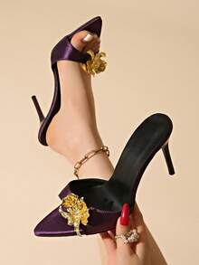 2026 Spring/Summer New Fashionable High Heel Pointed Toe Open Toe Sandals Women Leather Sexy Stiletto Heel Single Strap Women Shoes - Purple - View 2