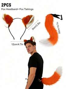 2pcs/Set Animal Ear Headband Fox Set, Cosplay Party Costume, Cute Plush Ear Accessories, Photo Props, Couple Matching Outfit Accessories - Multicolor - View 7