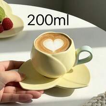 1/6組鬱金香陶瓷咖啡杯盤套組，90ml/200ml美感花卉下午茶馬克杯，耐熱手柄，適用濃縮咖啡、拿鐵、牛奶、燕麥飲，女孩/女性完美禮物，適合喬遷、畢業、開學、生日、派對 - 彩色 - 查看 10