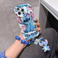 Disney Has Authorized, Phone Case - Chain Set, The Stitch Lilo & Stitch 3D Phone Case Plus A Silicone 3D Stitch Bracelet With Metallic Ring Removable Bracelet, Stitch And Angel Pattern, Compatible With Iphone17/16/15/14/13/12/31/XS/XR/X Plus Pro Max, A Stylish Cartoon Phone Case, The Perfect Gift Choice, Phone Protection, Durable Phone Cover, Great Gift For Friends And Family. - 白色 - 查看 2