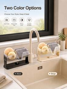 1pc Quick-Drain Sink Organizer Rack With Removable Drainage Tray, Space-Saving Kitchen Sponge Holder For Sink Edge, Holds Sponges, Brushes, Soap And Scrubbing Balls, Durable Countertop Storage Rack - Multicolor - View 5