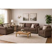 3-Piece Stretch Elastic Sofa Cover Set, Complete Living Room Set - Mocha Brown - View 1