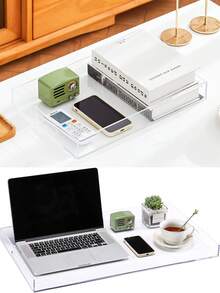 1pc Acrylic Transparent Display Storage Rack, Acrylic Tray With Embedded Handle, Transparent Sturdy Acrylic Tray With Handle, Coffee, Appetizer, Breakfast, Butler Tray - Kitchen Countertop And Vanity Storage Box, Modern Elegant Rectangular Acrylic Plastic Decorative Tray, Transparent Tray With Transparent Handle, Food Fruit Display, Cosmetics Perfume Storage, Suitable For All Occasions - Clear - View 4