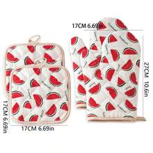 Watermelon Pattern Daily Household Oven Mitts And Pot Holders, Double-Sided Quilted Diamond Grid, Washable, Kitchen Cooking Baking Microwave Heat-Insulating Mitts And Pads, 2-Piece Set, 4-Piece Set - View 7