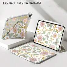 Floral Pattern Painted Effect Acrylic Crystal Tablet Protective Case With Stand, Compatible With Samsung/Apple/Honor/ Popular Models, Foldable Anti-Bend, Silicone Reinforced Corners, Auto Wake/Sleep Function, Built-In Pen Slot, Multi-Angle Foldable Stand - Style 12 - View 8
