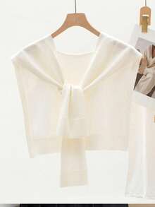 1pc Fashion Knitted Striped Shawl Wrap, Lightweight Summer Office Air-Conditioned Room Neck Protector Bolero For Women - White - View 8