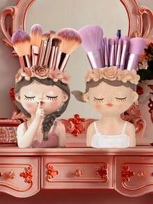 Cute Girl Flower Crown Makeup Brush Holder - Decorative Vanity Organizer, Suitable For Brushes, Cosmetics, Skincare, Perfect Choice For Bedroom And Vanity, Gift For Her - Multicolor - View 6
