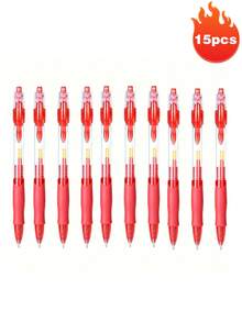 15pcs 0.5mm Retractable Ballpoint Pen Set - Black/Red/Blue Ink, Writing Tools, Office Supplies, Gift, Includes 15 Pens, Back To School - Round - View 13