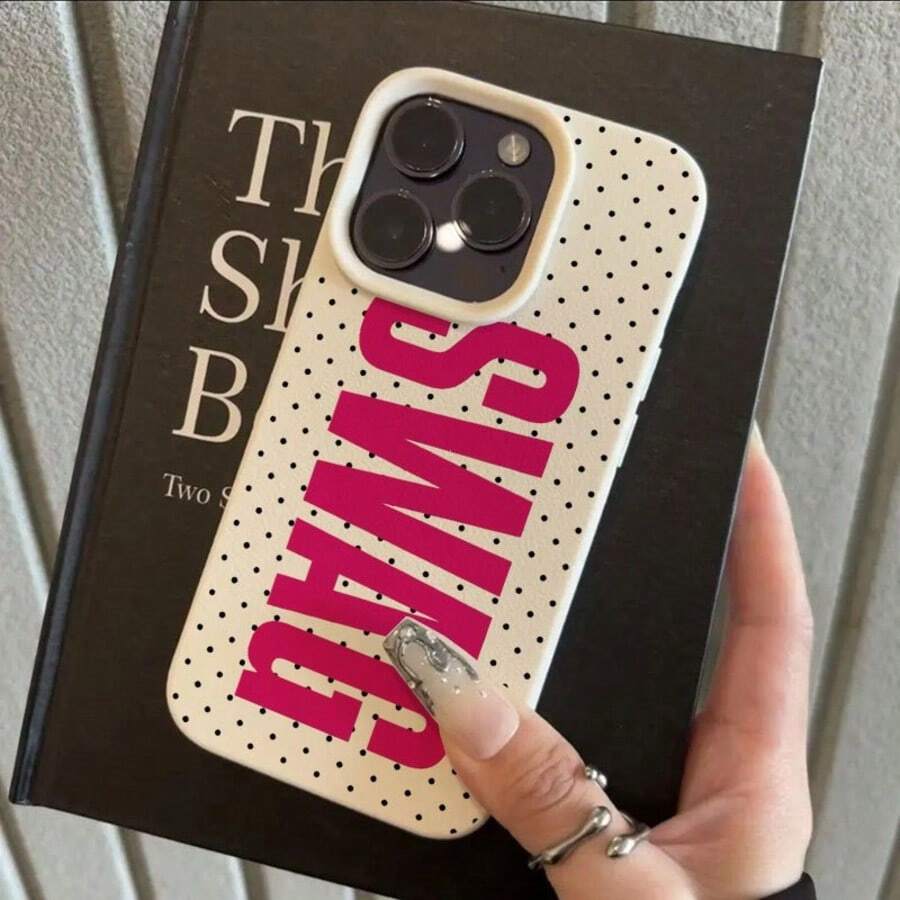 غطاء هاتف أسود لامع بطباعة نقاط بيضاء بسيطة بتصميم Y2K "#SWAG"، متوافق مع IPhone 11 13 Pro Max 15 17 17 Pro Max و Galaxy S24 Ultra S26 Ultra، تصميم شعار، مناسب لجيل الألفية وعيد الميلاد والاستخدام اليومي - متعدد الألوان - مشاهدة 1