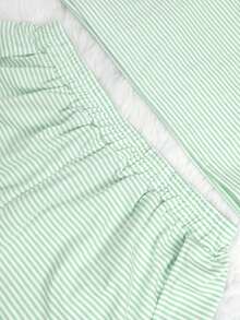 2pcs/Set Minimalist Contrast Stripe Casual Loose Knit Long Sleeve Top With Side Slit & Shorts Loungewear Set, Suitable For Home Use - Mint Green - View 8
