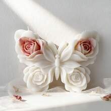 1pc 3D Flower & Butterfly Silicone Candle Mold, Suitable For DIY Aromatherapy Candles, Handmade Soap And Plaster Crafts, Valentine's Day, Wedding, Spring Festival Silicone Mold - A-White - View 2