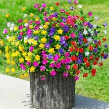 OBOVAY 20 bouquets de fleurs artificielles d'extérieur, résistantes aux UV, résistantes à la décoloration, buissons de buis en plastique, (mélange jaune, blanc, violet, rouge) pour jardin, patio, porche, jardinière, maison, mariage, décoration suspendue de style ferme - Plusieurs styles - Voir 8