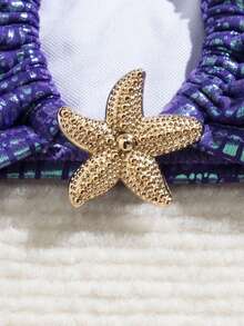 wohenmeili New Stylish Shiny Fabric Two Pieces Bikini Decorated With Cute Star Ornaments, Unique Swimwear For Beach Parties Vacation - Dark Purple - View 6
