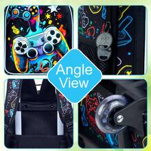 3pcs Boys Game Controller Print Rolling Backpack Set, Includes Lunch Bag And Pencil Case, Zipper Closure, Suitable For School And Travel - Black - View 5
