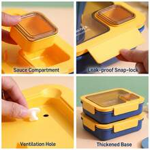 1pc Lunch Box With Utensils, Adult Bento Box, Microwave Lunch Box, With Sauce Compartment, Divided Food Storage Container, Insulated Bento Lunch Bag - Multicolor - View 7